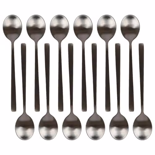 Argon Tableware Stainless Steel Teaspoons, Pack of 12, Black or Gold Coated – 1