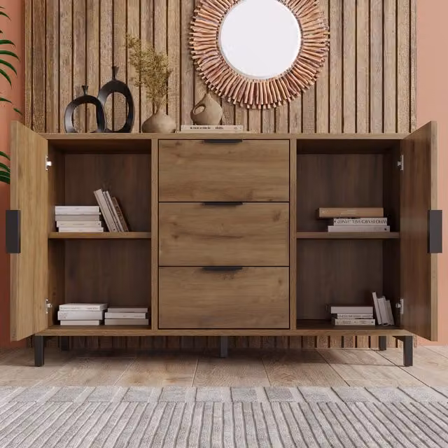 Aosom UK Modern Industrial Sideboard in Dark Oak with Adjustable Feet and Height-Adjustable Shelf, W: 120 cm, D: 40 cm, H: 76 cm