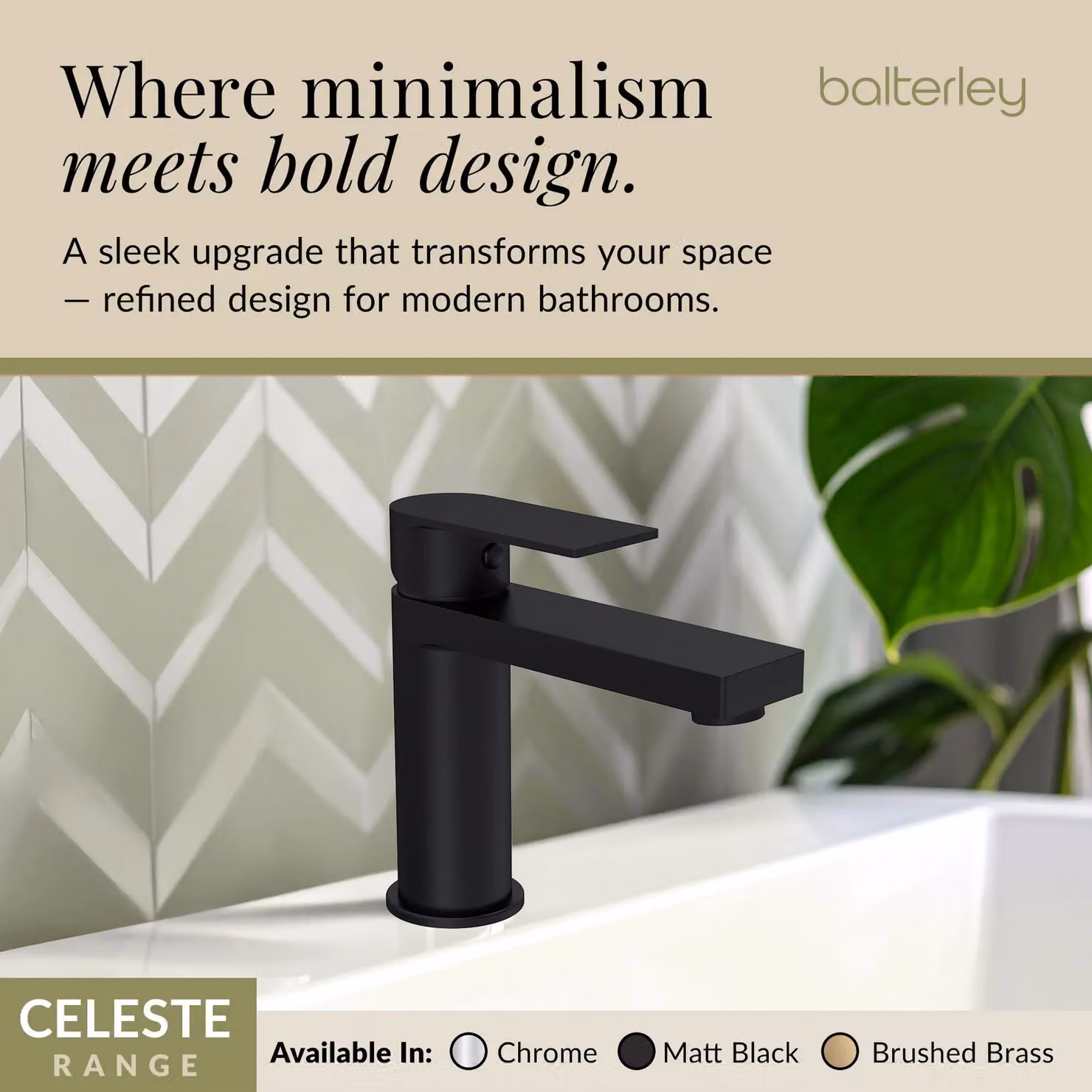 Balterley Square Mono Basin Mixer Tap with Push Button Waste, Matt Black, H x W x D: 16.6 x 5.0 x 14.9 cm – 3