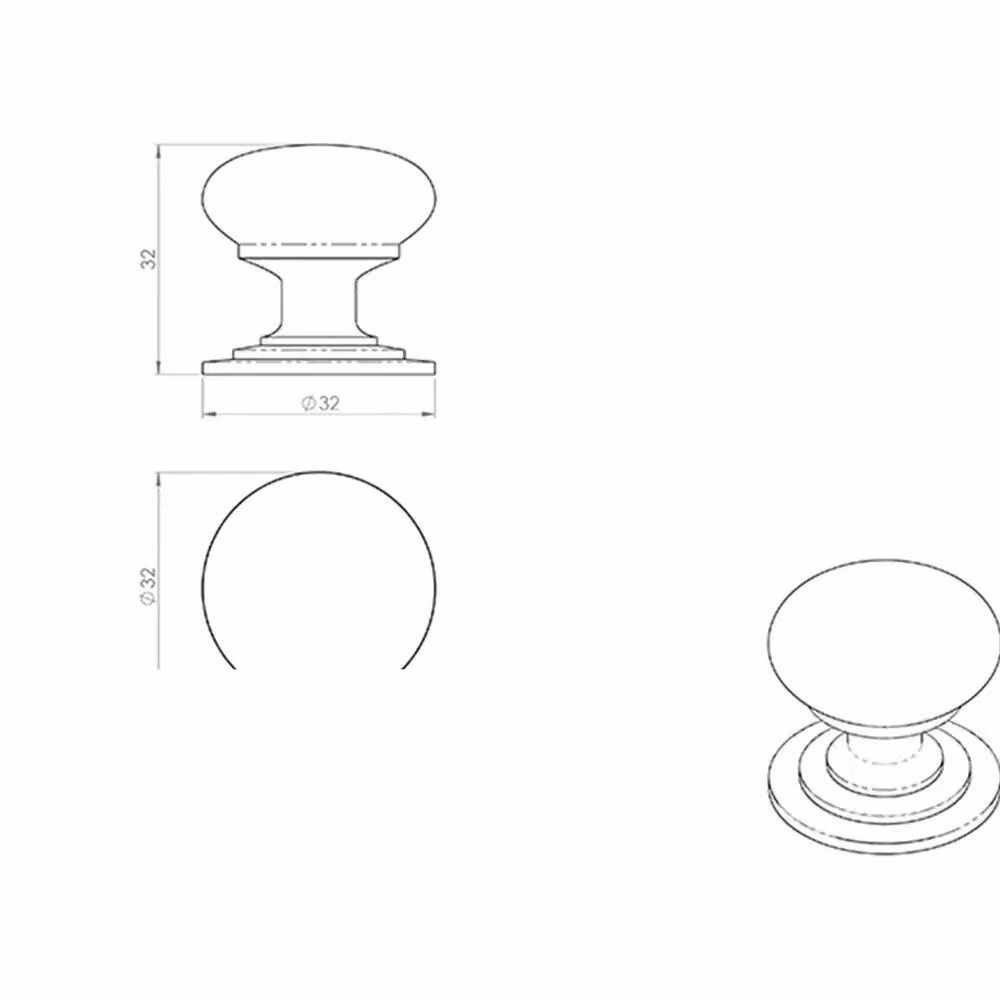 Loops Victorian Round Cupboard Door Knob, Polished Chrome, 32mm Dia – 2