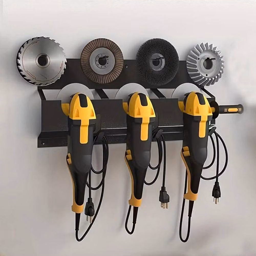 Hinsinc Wall Mounted Metal Angle Grinder Storage Rack, Black, W: 1000 cm, D: 52 cm, H: 2 cm – 5