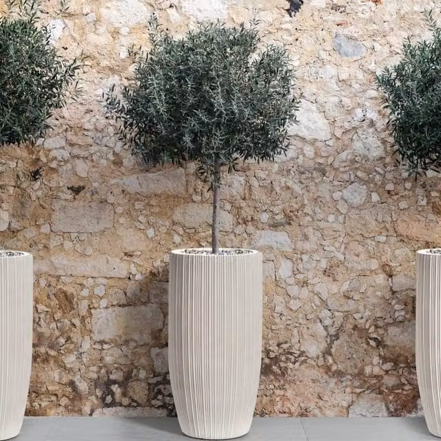 Wyld and Coco Beige Pinstripe Clay Planter, W/D/H: 35 x 35 x 70 cm – 1