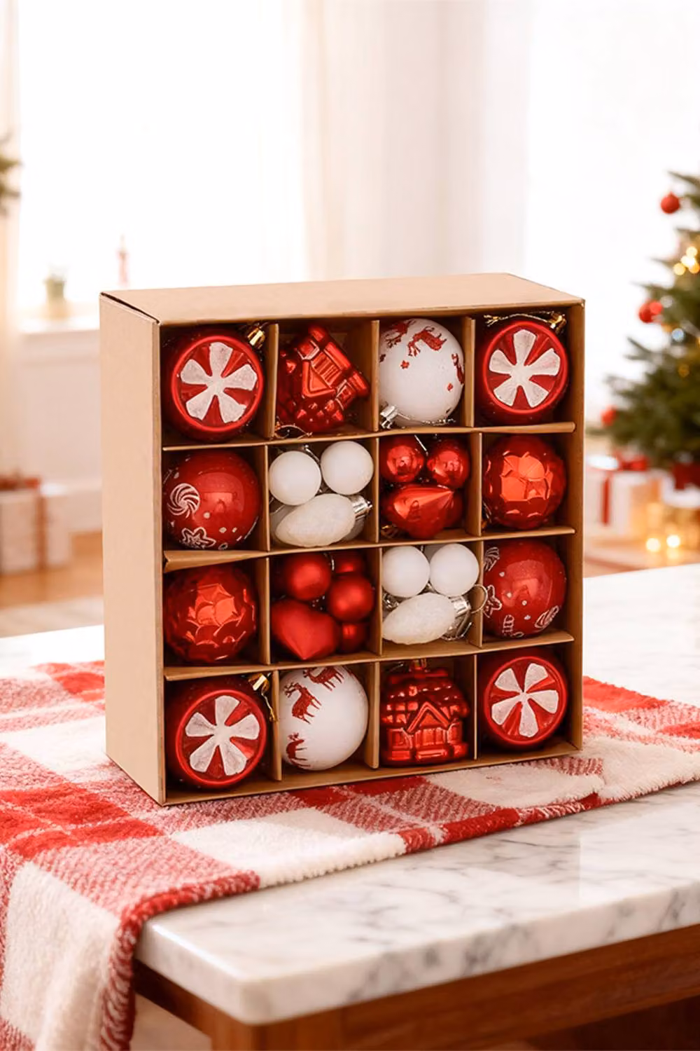 Living and Home 40-Piece Red Christmas Ornament Set with Reindeer and Candy House Glass Hanging Figures – 2