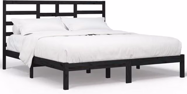 Berkfield Home Modern Black Solid Pine Wood Bed Frame W/D/H: 200 x 200 cm