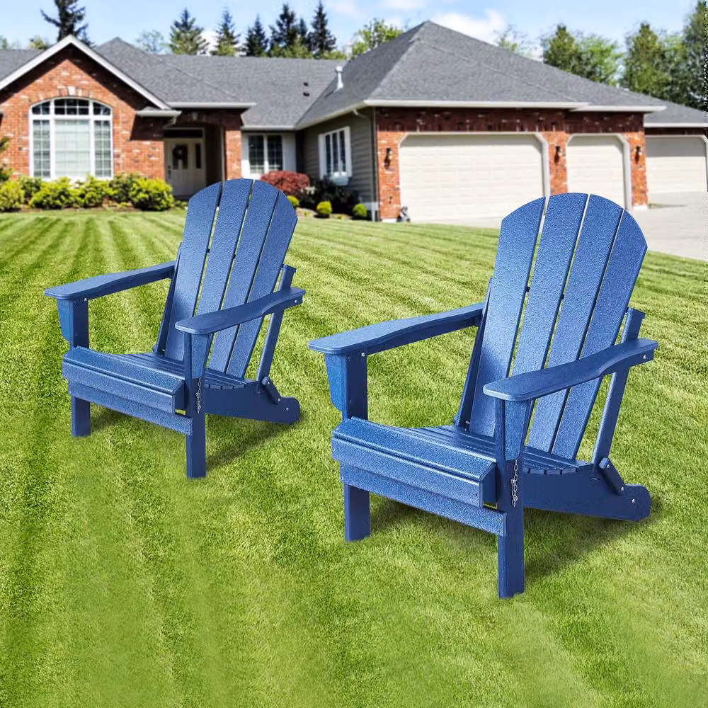 Mona Vale Furniture Navy Blue Foldable All-Weather Outdoor Adirondack Lounge Chair – 3