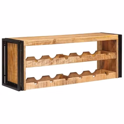 vidaXL Industrial Wall-Mounted Wine Rack in Brown Solid Mango Wood and Metal, W/D/H: 120 x 45 x 33 cm