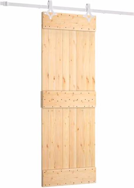 Berkfield Home Modern Sliding Door with Hardware Set in Brown Solid Wood, W: 70 cm, H: 210 cm