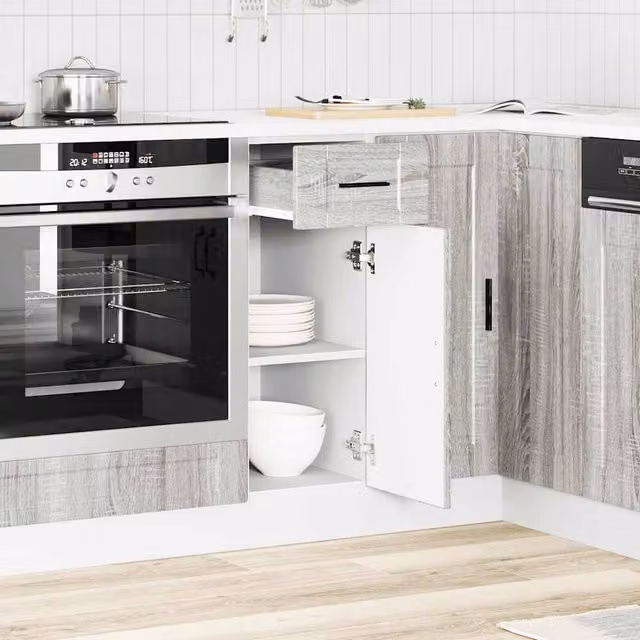 Berkfield Home Porto Kitchen Base Cabinet in Grey Sonoma Engineered Wood, W/D/H: 81.5 x 46 x 30 cm