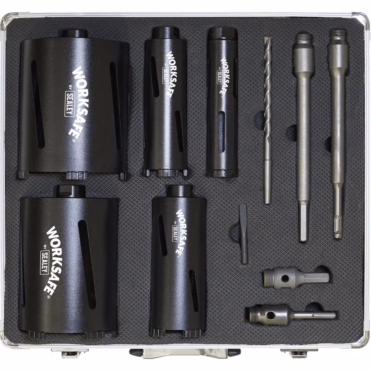 Loops 5 Piece Diamond Core Hole Saw Kit with SDS Plus and Hex Adaptors in Black and Multicolour – 4