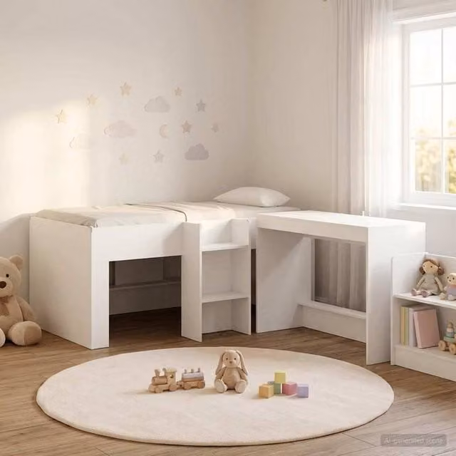 Berkfield Home Kids High Bed Frame with Desk and Stairs in White Engineered Wood