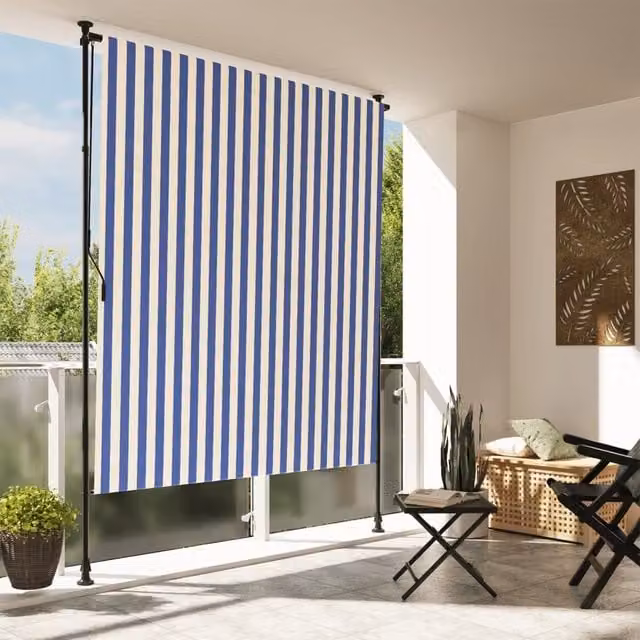 Berkfield Home Outdoor Roller Blind in Blue and White, W: 200 cm, H: 270 cm – 1