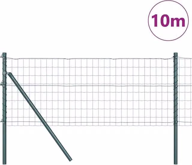 Berkfield Home Green Euro Fence with 7 Round Galvanised Steel Posts, 0.8 x 10 m – 1