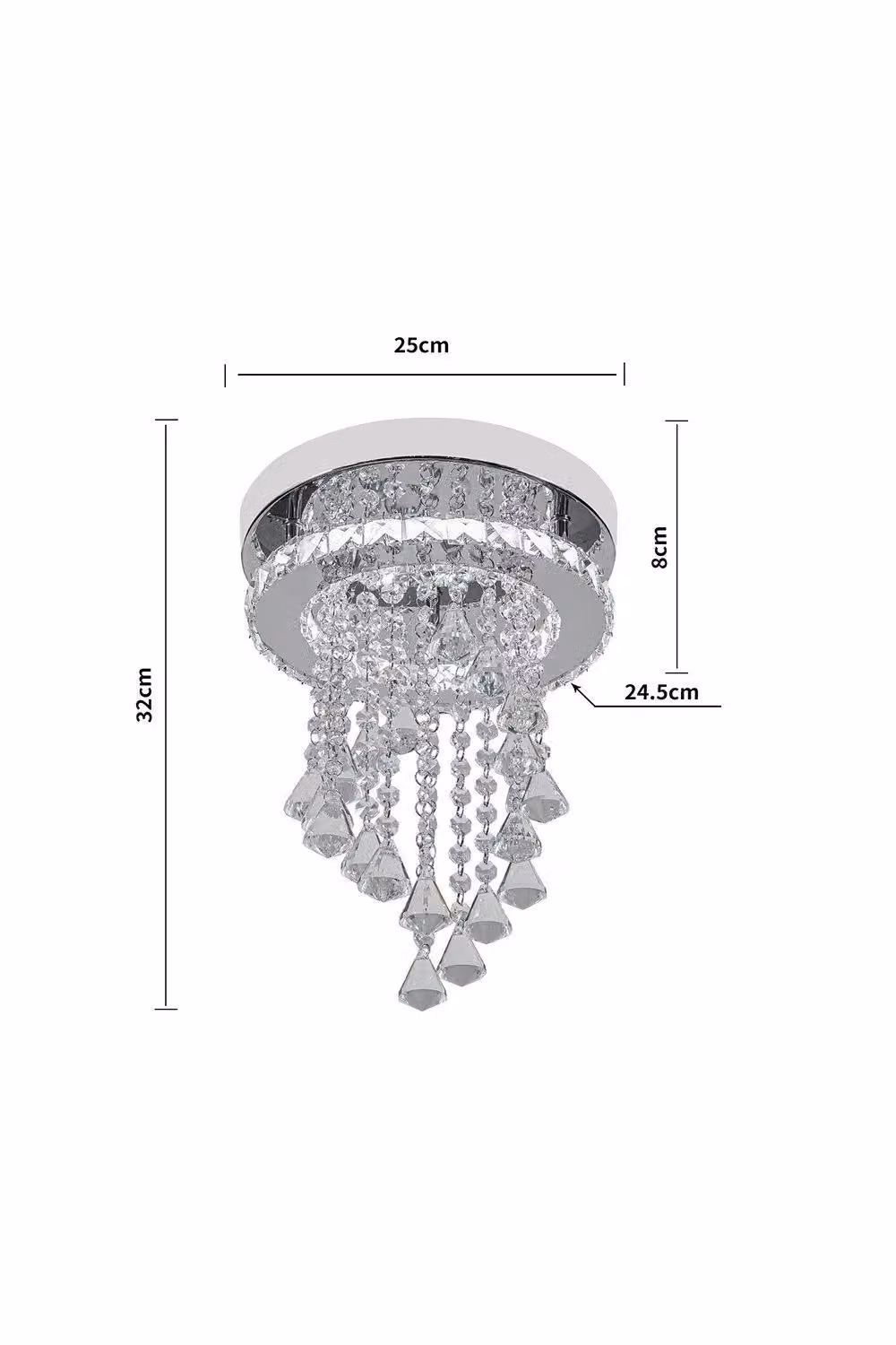 H&O Direct Modern Crystal Ceiling Light in Silver and Chrome with Transparent Drops – 2