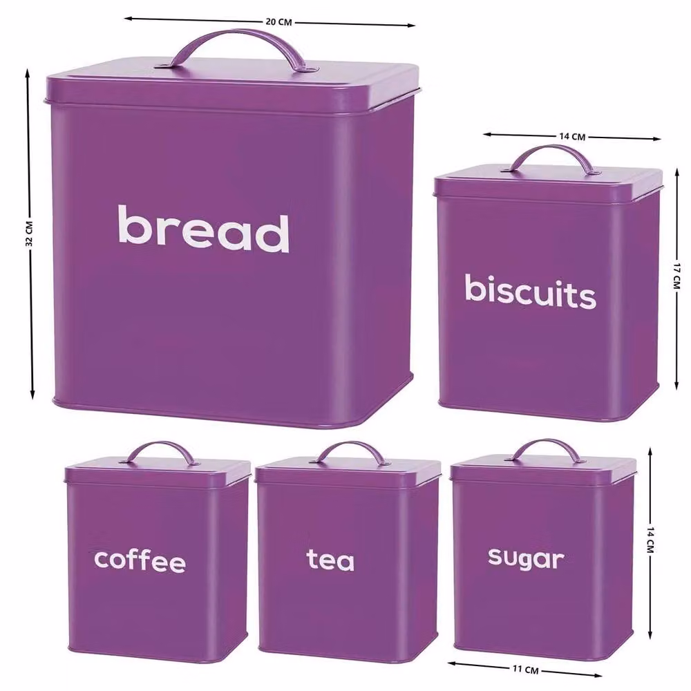 Kelvenix 5 Piece Metal Enamel Bread Bin Set in Purple – 1
