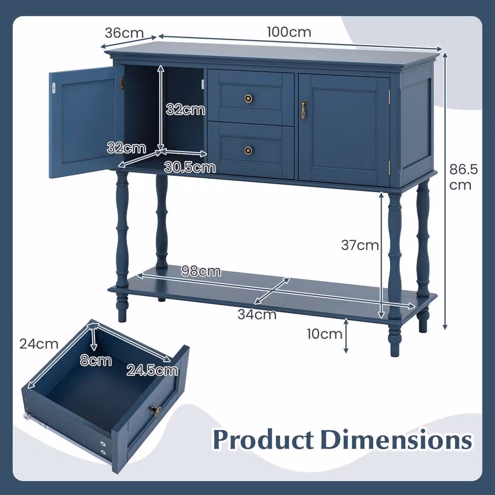 Gymax Blue Pine Wood Console Table with 2 Drawers – 2