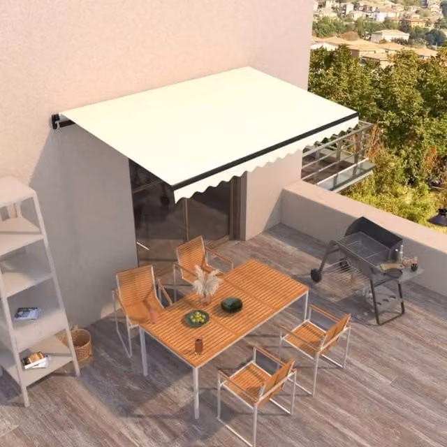 Berkfield Home Manual Retractable Awning with Crank and Folding Arms, Beige, W: 400 cm, D: 350 cm