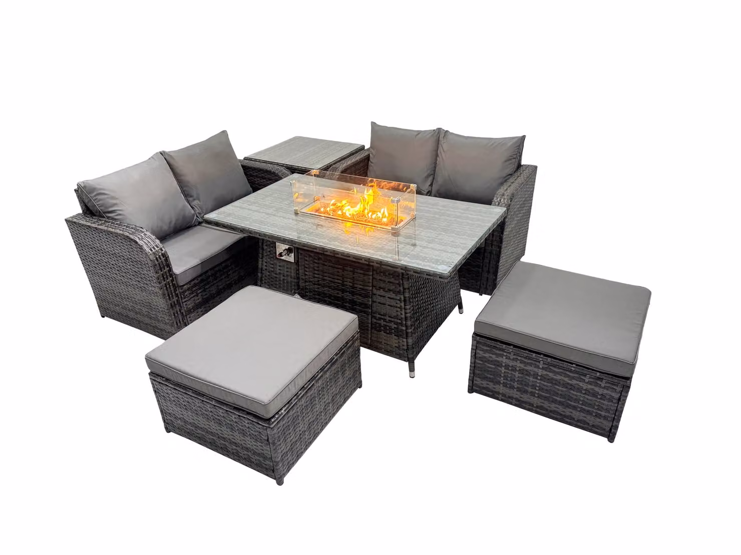 Fimous 6-Seater Rattan Garden Furniture Set with 2 Large Stool Side Tables in Dark Grey – 2