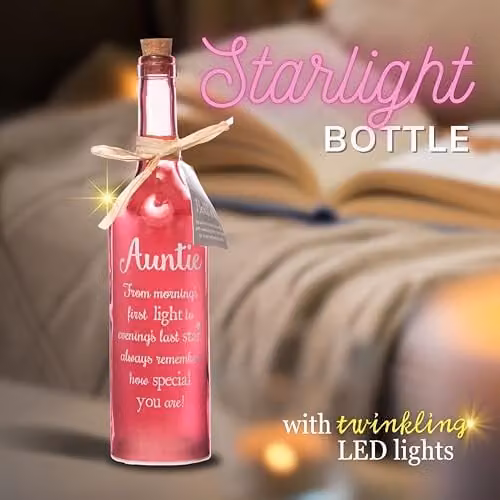 Boxer Gifts Auntie Light-Up LED Starlight Glass Bottle in Pink and Multicolour – 2