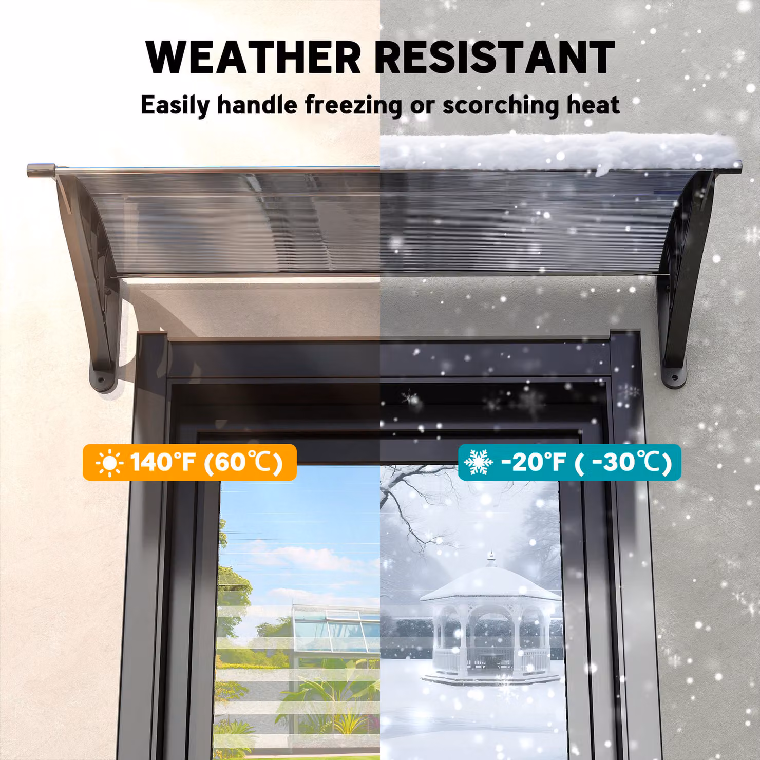 Outsunny Wall-Mounted Polycarbonate Door Canopy Awning with Transparent Window Rain Shelter, Black, W: 100 cm, D: 80 cm, H: 75 cm – 6