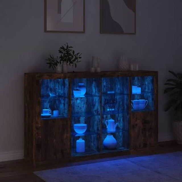 Berkfield Home Set of 3 Modern Smoked Oak Sideboards with Integrated LED Lighting in Brown – 1