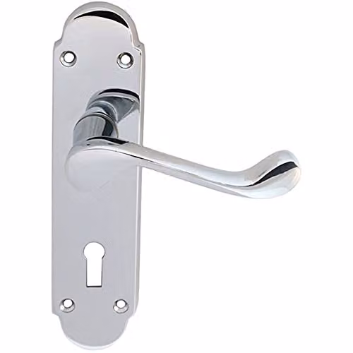 Loops Pair Victorian Upturned Handle on Lock Backplate in Polished Chrome, W: 17.0 cm, H: 17.0 cm