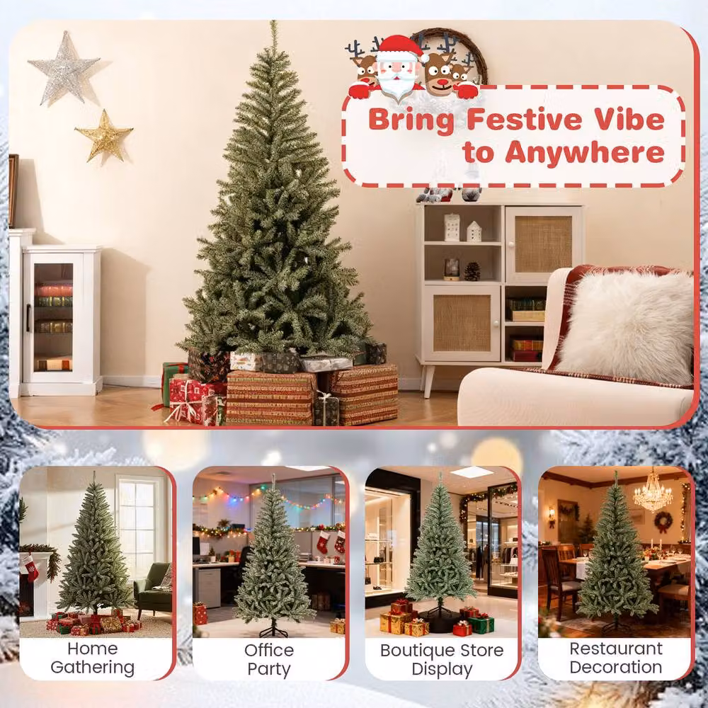 Costway 180 cm Glow-in-the-dark Artificial Christmas Tree in Green and White – 6