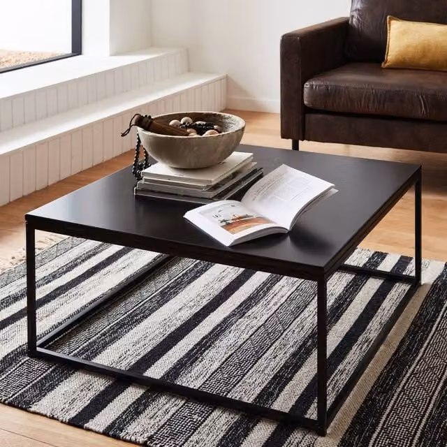 sweeek Industrial Black Metal Coffee Table with Matt Finish and Sled Base