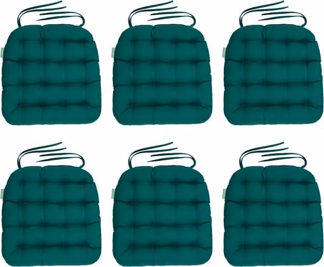 Gardenista Green Tufted Rectangular Outdoor Garden Chair Cushion Set of 6 with Water Repellent and Non Slip Features