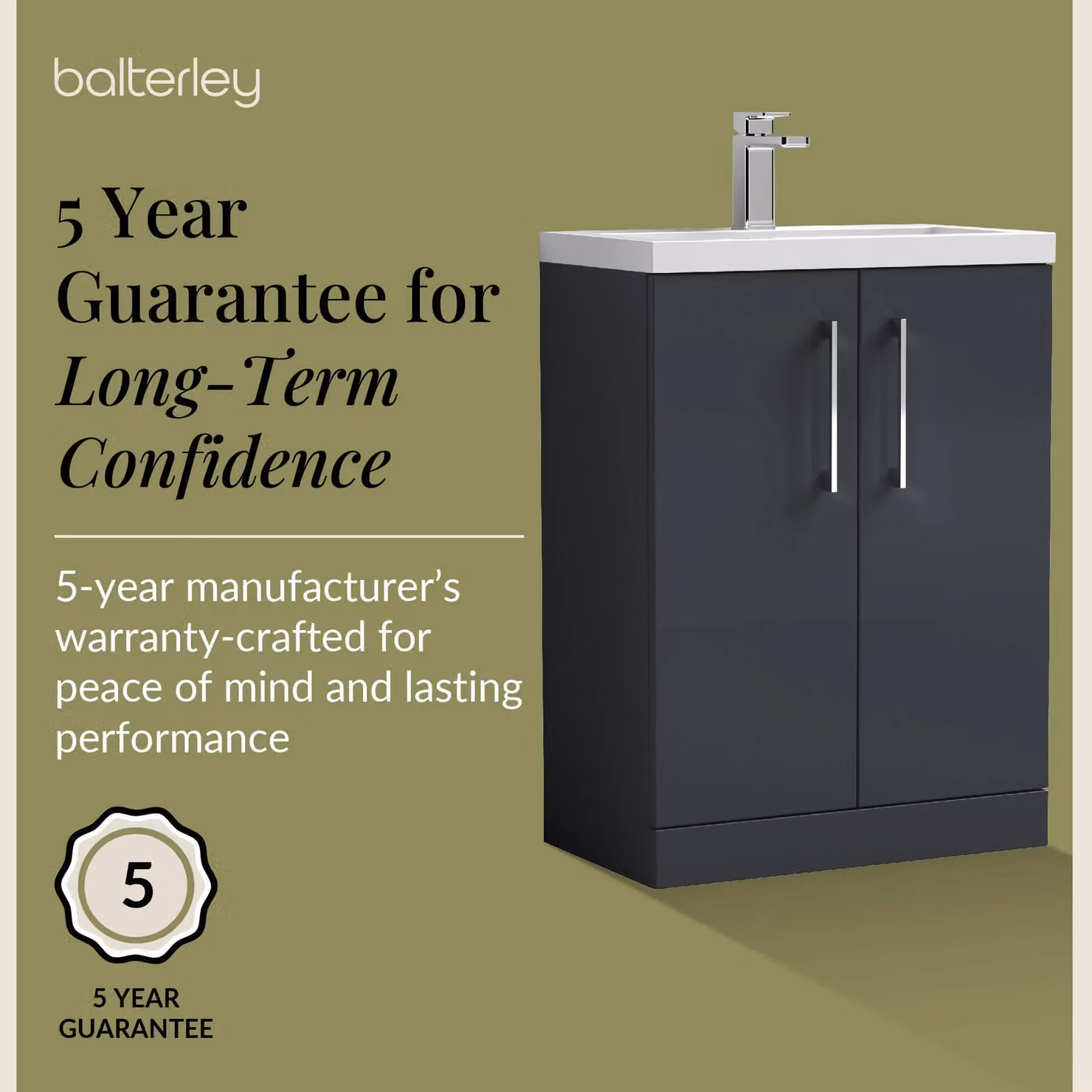Balterley Modern Freestanding Bathroom Vanity Basin Unit in Grey, W: 60.0 cm, H: 84.0 cm – 5