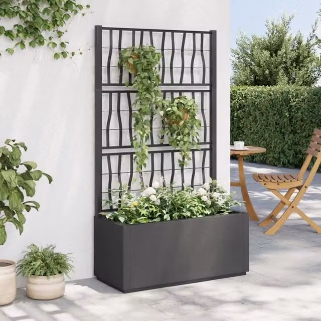 Berkfield Home Garden Planter with Trellis in Dark Grey, W: 80 cm, D: 36 cm, H: 140 cm