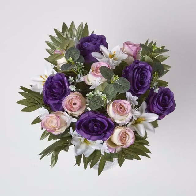 Homescapes Mixed Purple, White and Green Rose and Lily Floral Bouquet