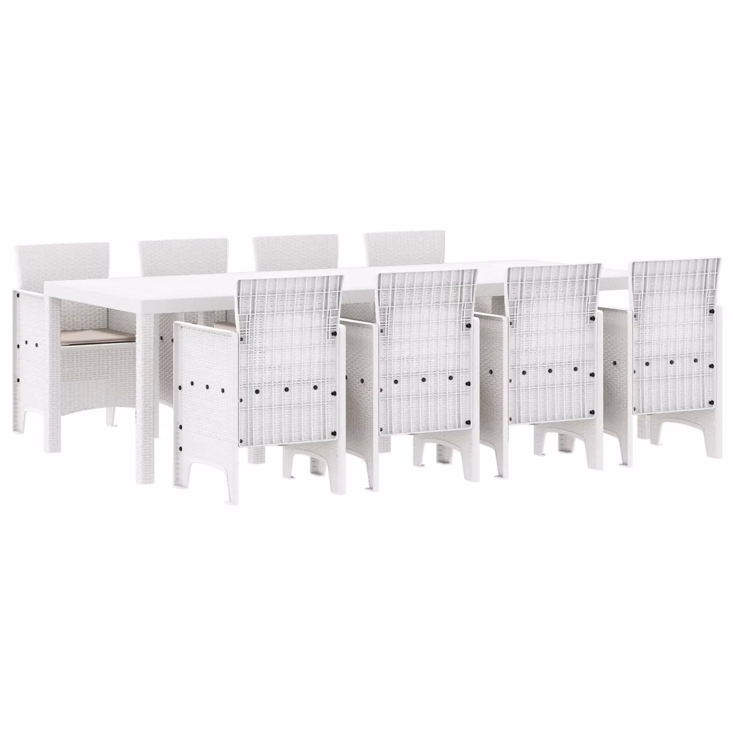 Berkfield Home 9 Piece Garden Dining Set with Light Grey Cushions and White Poly Rattan – 2