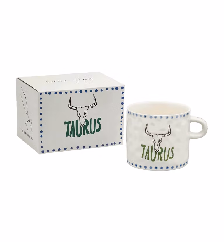 Anna + Nina Taurus Zodiac Stoneware Tea Mug, White, 500 ml