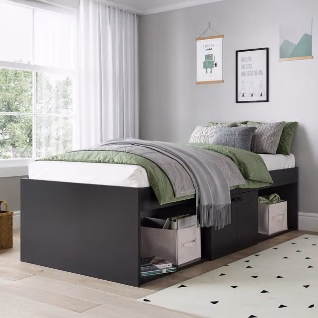 Kidsaw Ltd Single 3ft Cabin Storage Bed in Black, W/D/H: 90 x 190 cm