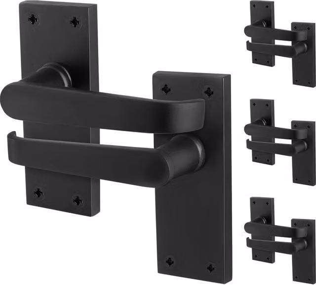 AFIT Matt Black Long Backplate Door Handle Latch Set, 4 Pairs
