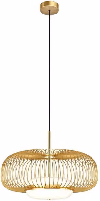 Netlighting Levitation Modern Wire Frame Pendant Light in Gold and Brass with White Shade, 500lm, 3000K Warm White LED