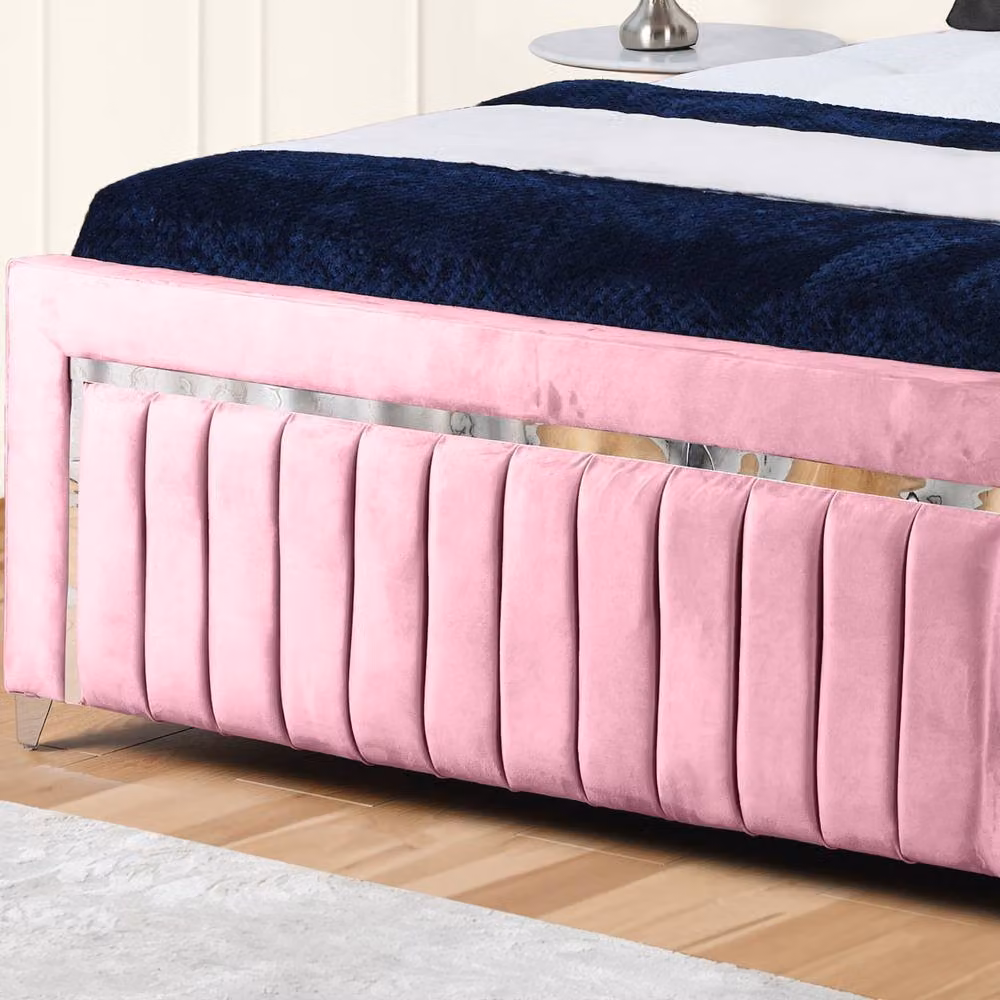 UK Bed Furniture Pink Velvet Upholstered Gas Lift Storage Bed with 48-inch Headboard, W/D/H: 180 x 200 cm – 3