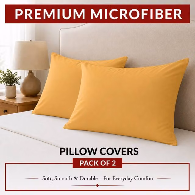 Pamposh Double Brushed Microfibre Pillowcases, 2 Pack, Gold, W: 50 cm x L: 75 cm – 1