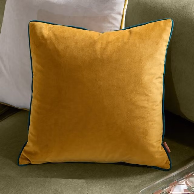 furn Meridian Velvet Square Cushion in Orange, Turquoise and Yellow, W/D/H: 55 x 55 x 55 cm – 4