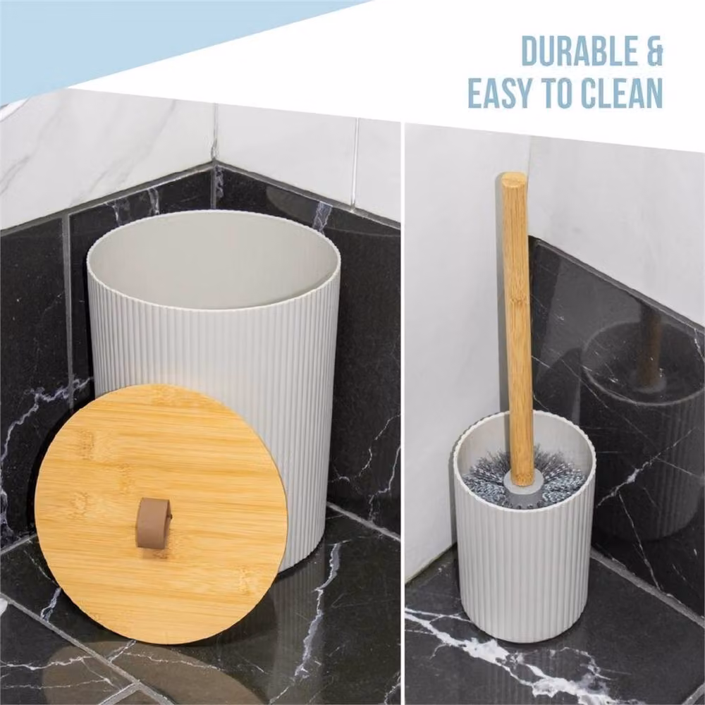 Nordara Modern Bathroom Essentials Set in Warm White Stone Finish with Tumbler, Toothbrush Holder, Toilet Brush, Soap Dish and Soap Dispenser – 2