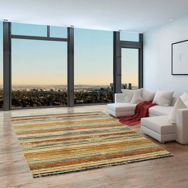 The Rug Shop UK Modern Striped Multicolour Polypropylene Area Rug W: 200 cm, D: 290 cm