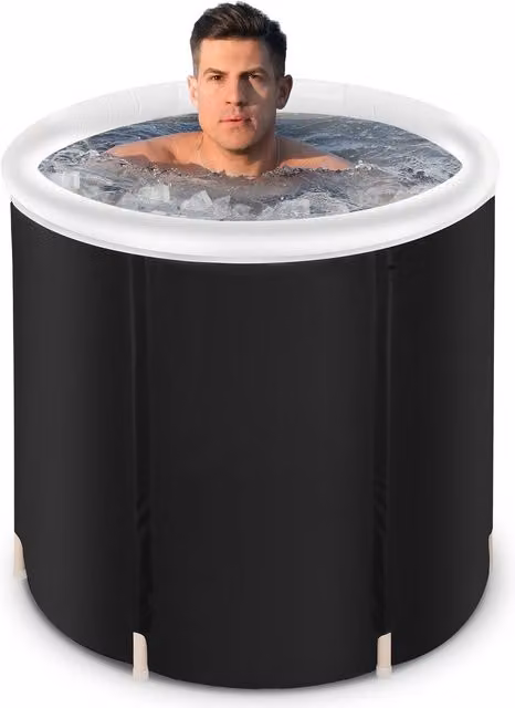 Gr8 Home Inflatable Round Ice Bath Tub Spa for Cold Water Therapy Recovery Plunge Pool with Lid, Black