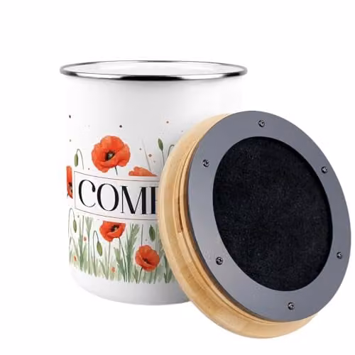 Purely Home Red and White Enamel Compost Caddy with Removable Inner Bucket and Odour Filter, 2L – 2