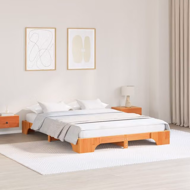 Berkfield Home Solid Pine Wood Bed Frame in Waxed Brown, 160 x 200 cm