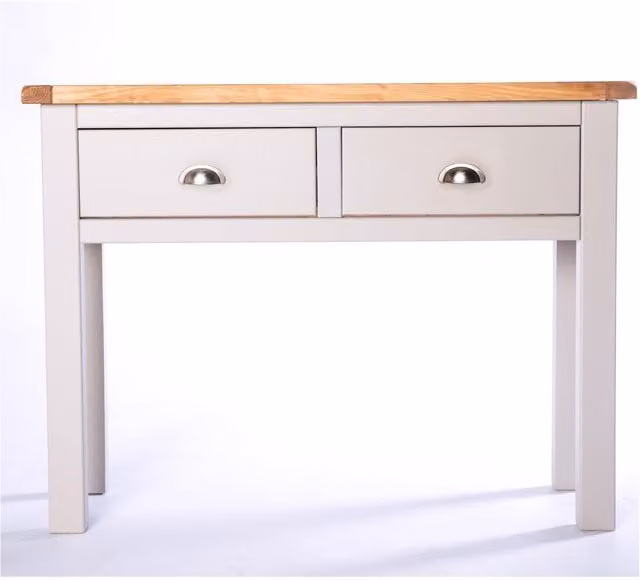 Cabinet Bits Argenta Light Grey 2 Drawer Console Table in Waxed Pine with Satin Chrome Cup Handles