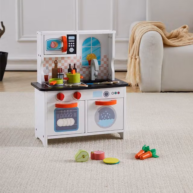 Livingandhome Wooden Mini Kitchen Playset for Kids in Multicolour and White