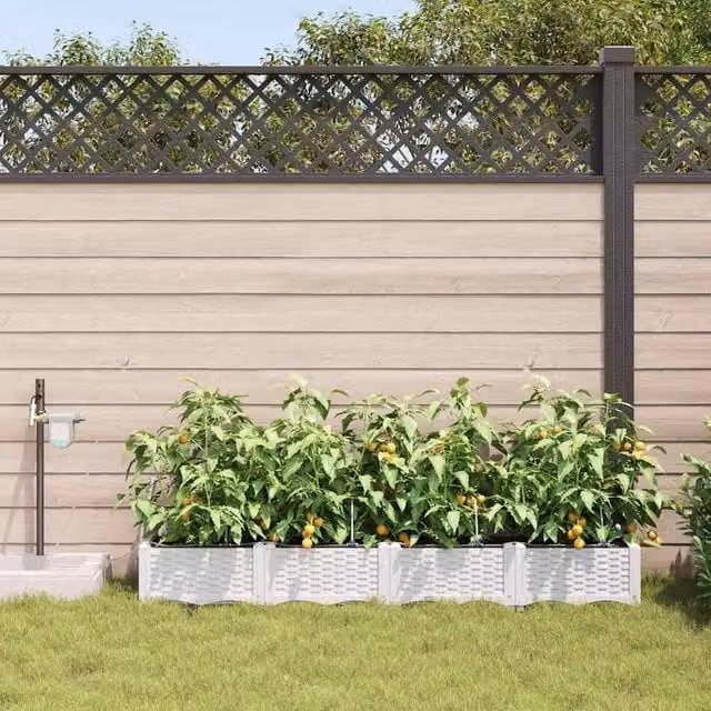Berkfield Home Garden Window Box Planters with Water Irrigation System, 4 Piece Set, White – 1