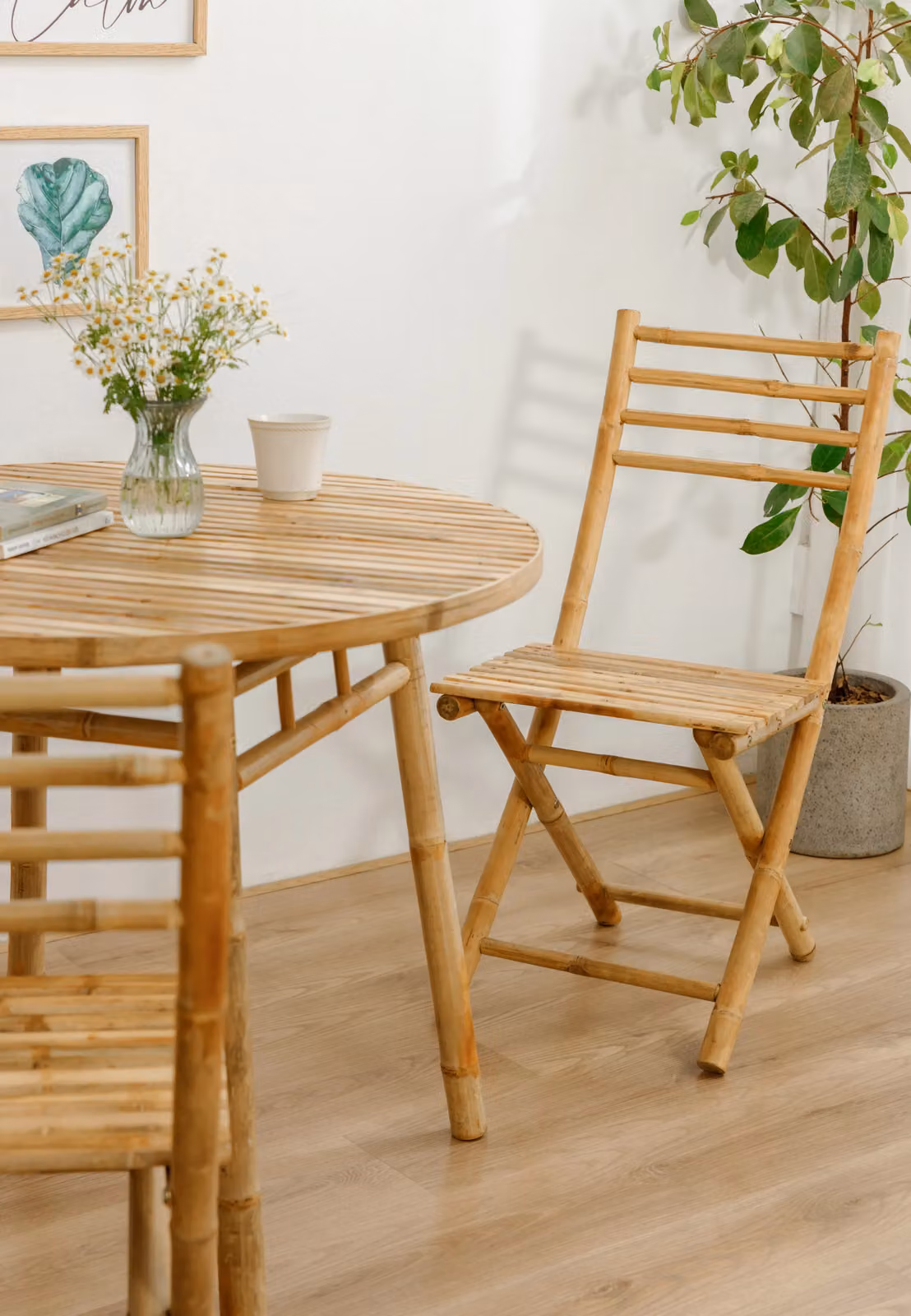 Nordlys Round Bamboo Dining Table in Brown, Diameter: 90 cm – 2