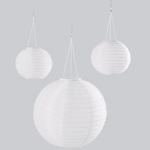 Lights4fun Set of 3 White Metal Solar-Powered Hanging Garden Lanterns with Warm White LEDs – 4