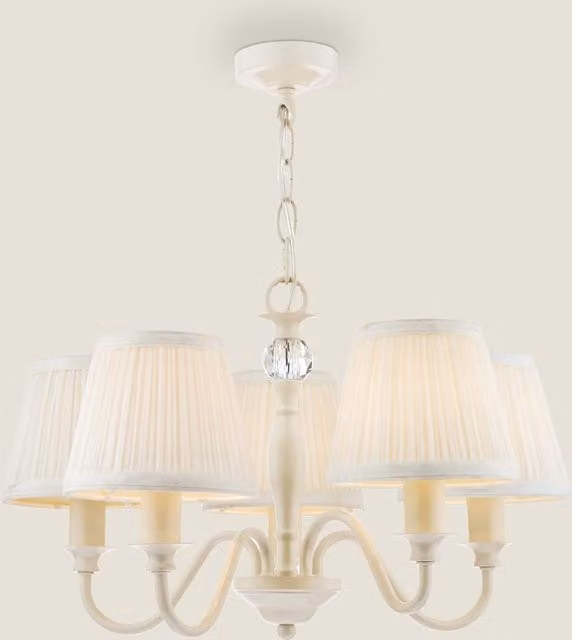 Laura Ashley Ellis Five Arm Suspended Pendant Light in White and Beige